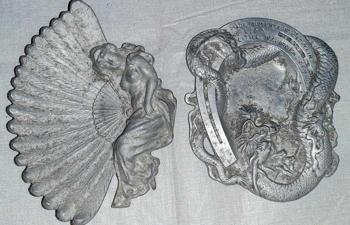 **RARE: WW1 German L33 Zeppelin Salvage Ashtrays x2 (Inscribed).**