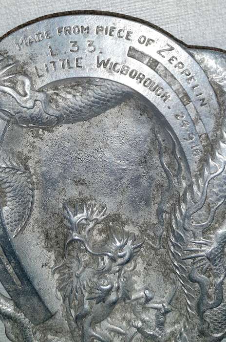**RARE: WW1 German L33 Zeppelin Salvage Ashtrays x2 (Inscribed).**