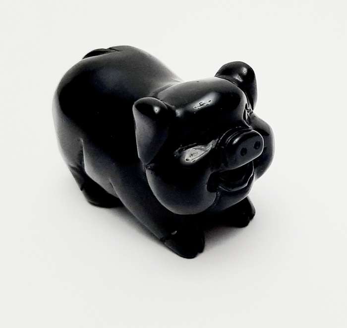 **RARE: Late 19th Century Carved Chinese Obsidian Pig Figurine (7cm x 5cm).**