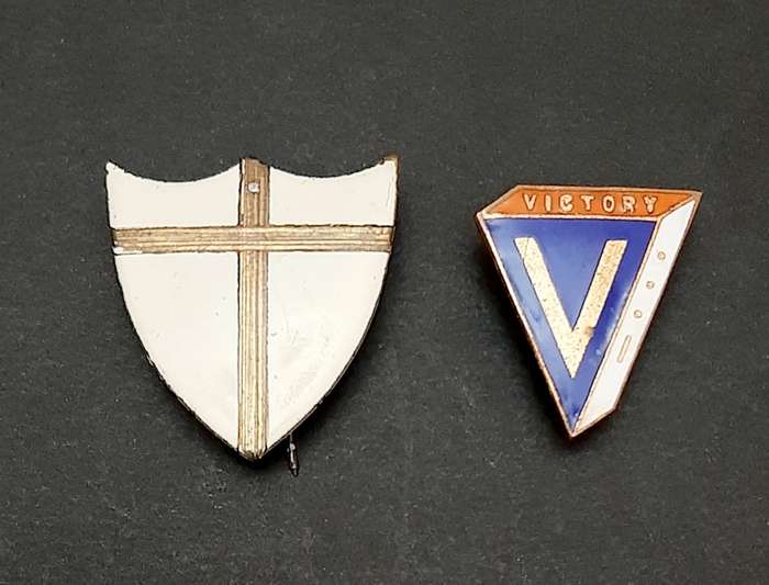 **RARE: WW2  Allied 8th Army & Victory Enamel Badges w/ Pins x2 .**