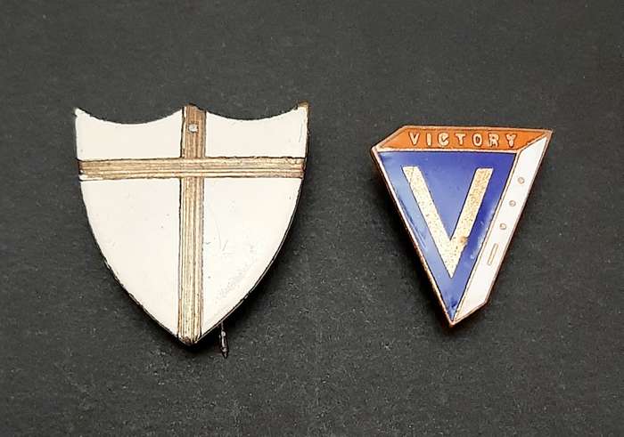 **RARE: WW2  Allied 8th Army & Victory Enamel Badges w/ Pins x2 .**