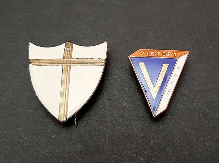 **RARE: WW2  Allied 8th Army & Victory Enamel Badges w/ Pins x2 .**