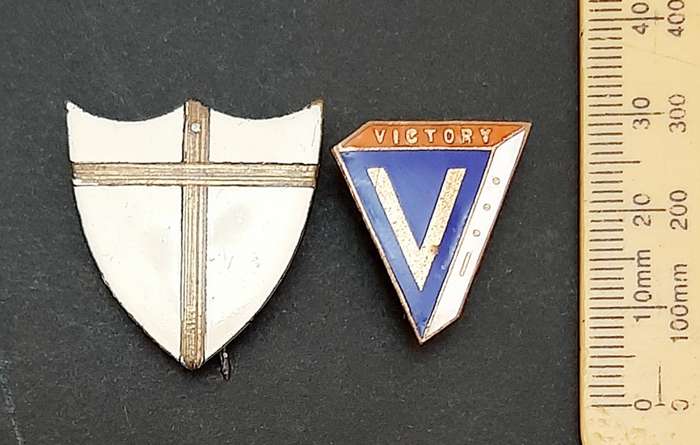 **RARE: WW2  Allied 8th Army & Victory Enamel Badges w/ Pins x2 .**