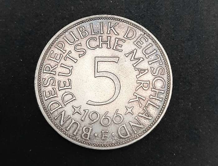 **1966 West-German: .625 Silver 5 Mark Coin (XF).**