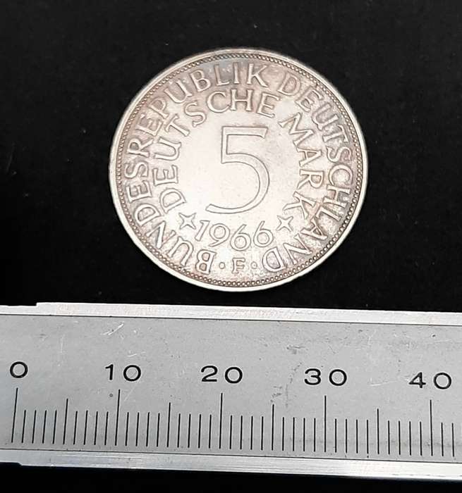 **1966 West-German: .625 Silver 5 Mark Coin (XF).**