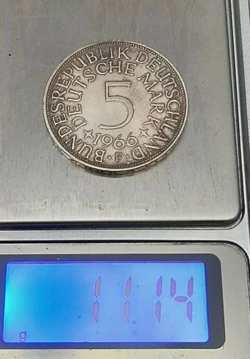 **1966 West-German: .625 Silver 5 Mark Coin (XF).**