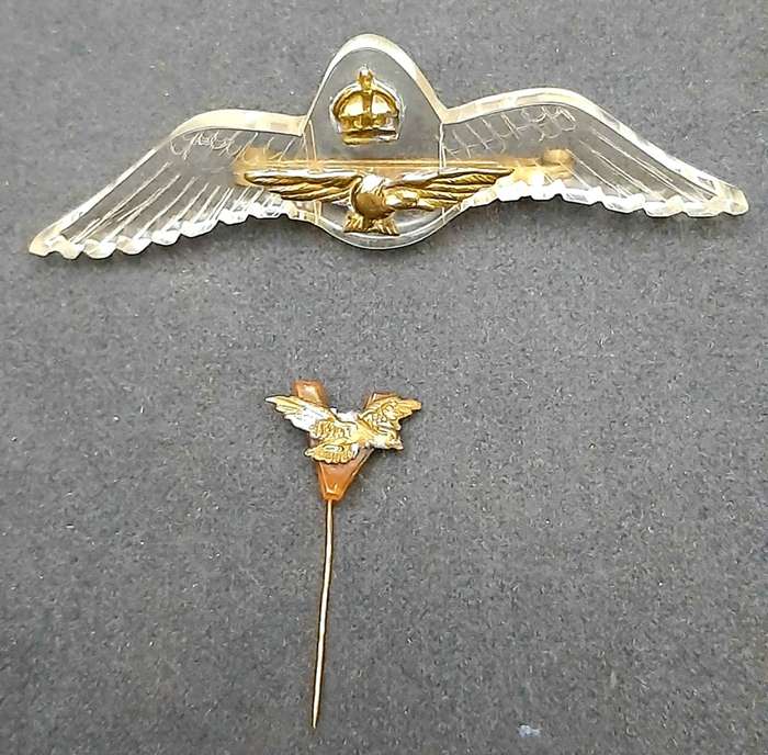 **RARE: WW2 RAF Pilot`s Sweetheart Perspex Badge w/ Victory Pin.**