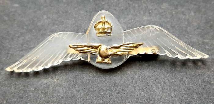 **RARE: WW2 RAF Pilot`s Sweetheart Perspex Badge w/ Victory Pin.**