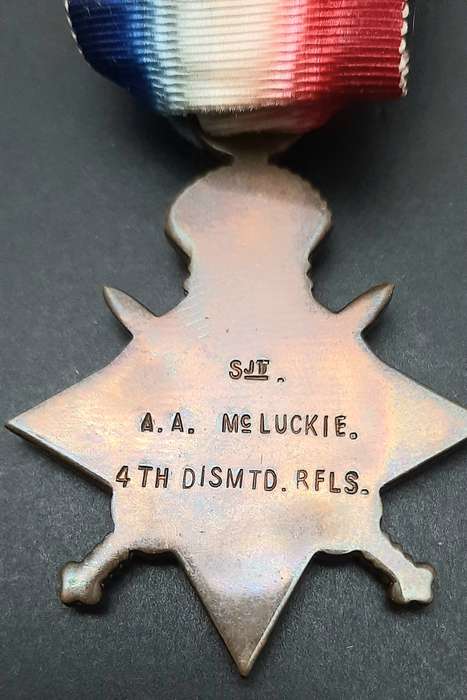 **WW1 UDF: 1914-15 Star Medal w/ Silk Ribbon (4th Dist. Mntd. Rifles).*(