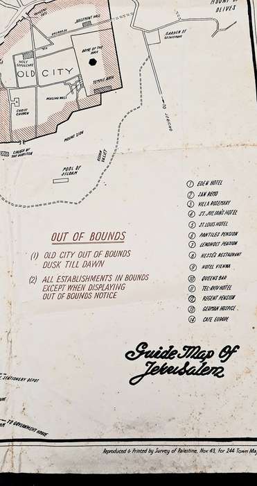 **RARE WW2: British Military Authority `Palestine` Jerusalem City Map (1943/  1944)#2 .**