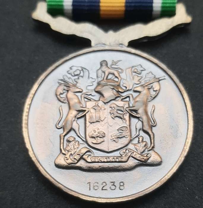 **Border War : 1980s SADF De Wet Medal w/ Ribbon  (Numbered).**