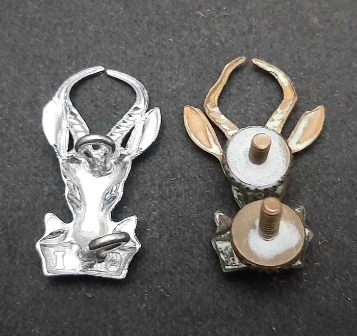 **Border War : 1960s / 70s SADF 'Bok Kop' Beret Badges x2 (Lugs Intact).**