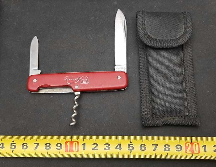 ** 1990s Switzerland Commemorative Pocket Knife w/ Sheath (Hapo, Austria)**