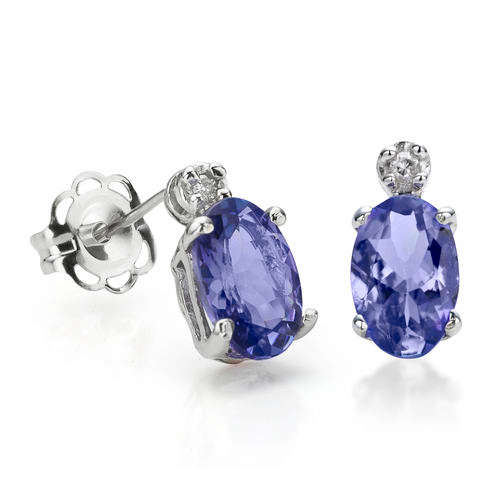 100% REAL, SOLID 14KT WHITE GOLD NATURAL TANZANITE AND DIAMONDS EARRING