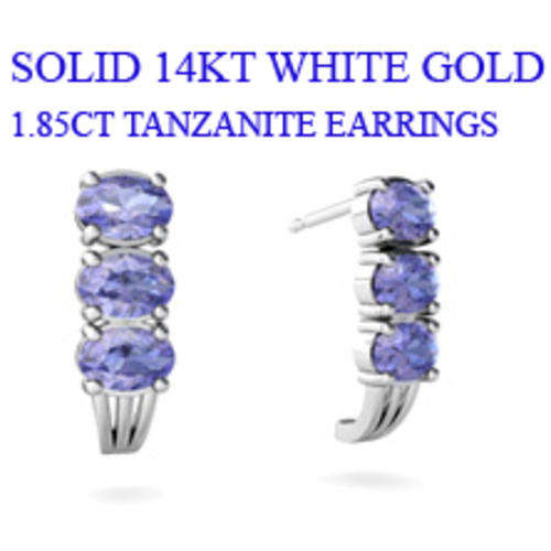 SOLID 14KT WHITE GOLD 1.85CT OVAL 5X3MM TANZANITE EARRINGS