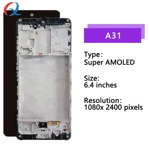 LCD Screen and Digitizer Assembly with Frame for Samsung Galaxy A31 SM-A315 with Tempered Glass