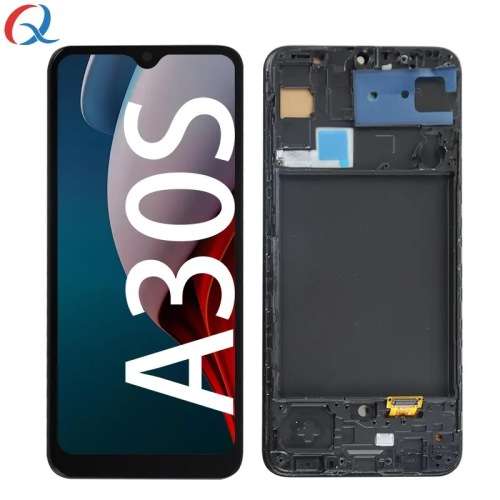 LCD Screen and Digitizer Full Assembly with Frame for Samsung Galaxy A30S SM-A307 with Tempered Glas