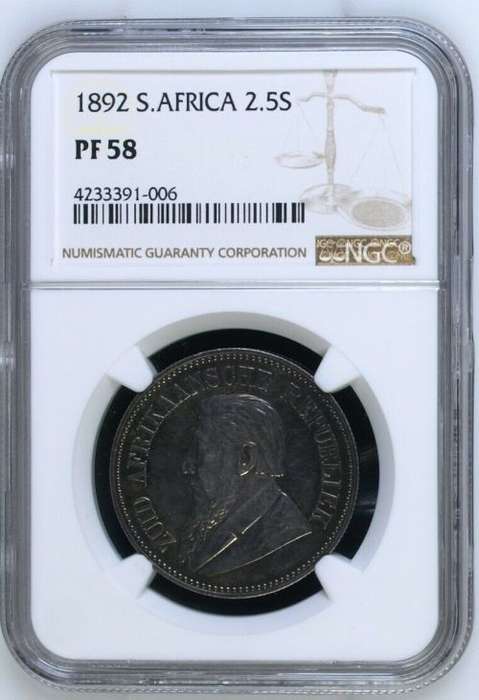 1892 2.5 Shilling Proof Paul Kruger pre Boer War ZAR