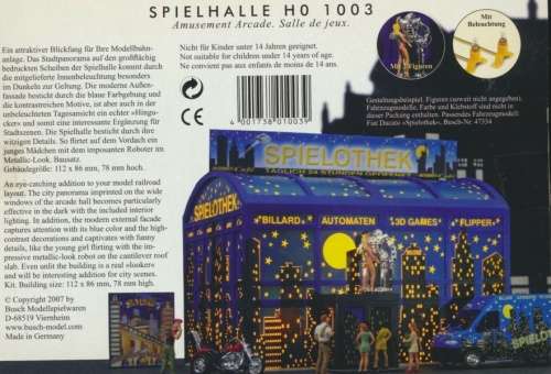 H0 gauge Amusement Arcade, Billard Room (112x86x78mm h) building kit H0.1-87.HO 7/Busch.1003