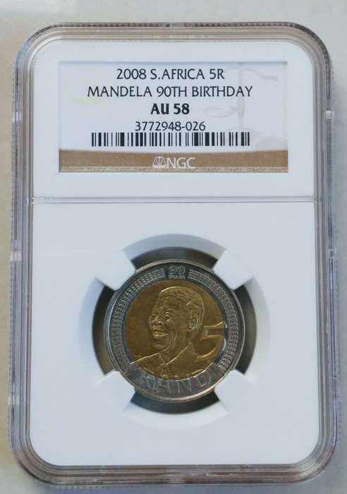 MANDELA BIRTHDAY 2008 R5 COIN AU58 (NGC)