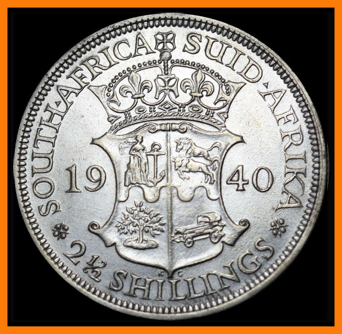 1940 Union of S.A. 2 1/2 Shillings  in (Cleaned Conditions), Description Below, as per Photo.