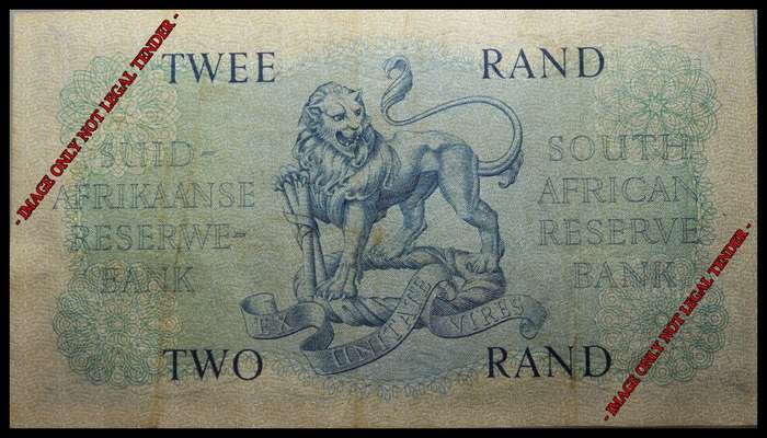 South African Bank Note : TWO RAND / TWEE RAND : (ONLY  ISSUE) MH de KOCK. as per Photo.