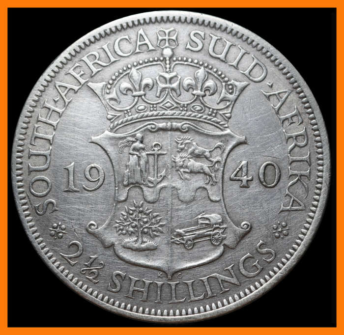 1940 Union of S.A. 2 1/2 Shillings  in (Cleaned Conditions), Description Below, as per Photo.