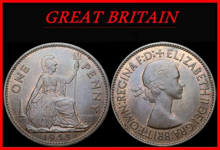 1953: GREAT BRITAIN : ONE PENNY  : Bronze Coin Circulated in Good Conditions. as per Photo.