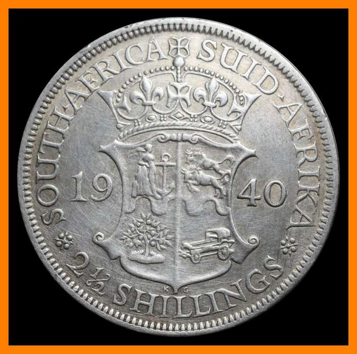 1940 Union of S.A. 2 1/2 Shillings  in (Cleaned Conditions), Description Below, as per Photo.