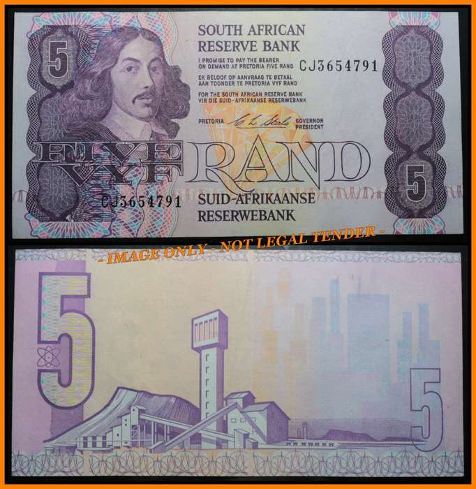 1990 S. A. Bank Note : FIVE RAND / VYF RAND : CL STALS :  (ONLY ISSUE 1990).