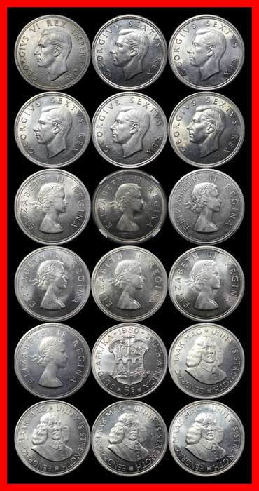 1947-1964  Union of S.A. 5 Shillings : Full Set  AUNC / UNC and 1954 GRADE NGC AU58. as per Photo.