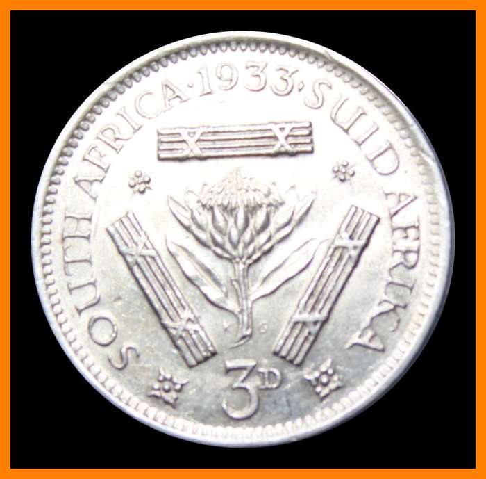 1933 : Union of  S.A. : THREEPENCE :  COIN CIRCULATED IN GOOD CONDITION. as per Photo.