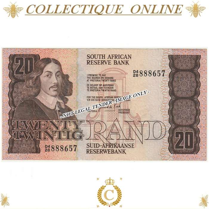 S. A. Bank Note : TWENTY RAND/TWINTIG RAND : G P C de KOCK  : DATE 1984 : THIRD ISSUE.