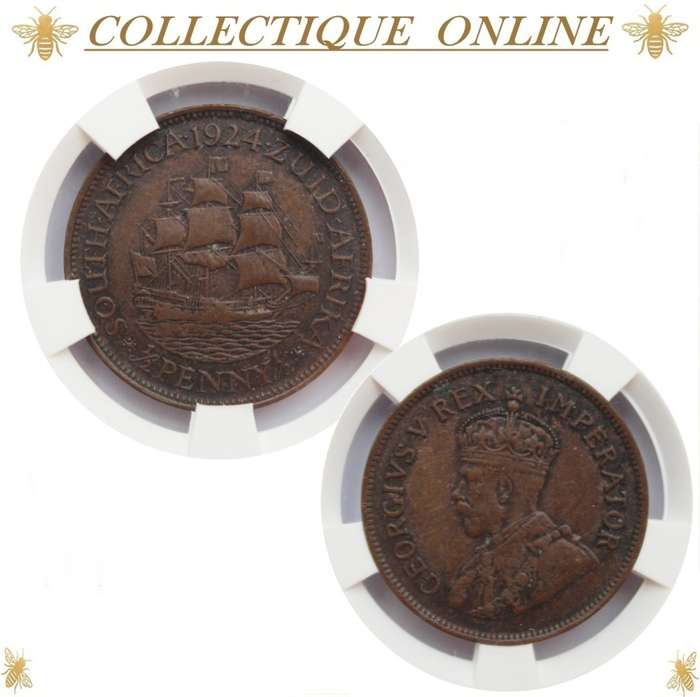 1924 : UNION S. A. : HALF PENNY : COIN IN XF 40 - BN  : Low Minted 64.165 : GRADED by S.A.N.G.S.