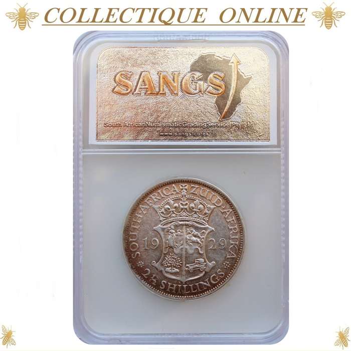 1929 : UNION S. A. : HALF CROWN : COIN IN AU 53 : ONLY Minted 616.548 : GRADED by S.A.N.G.S.