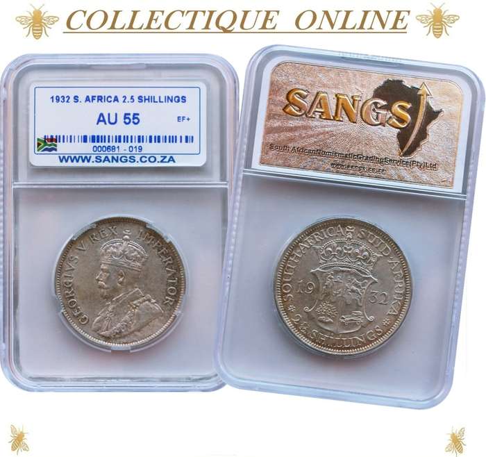 1932 : UNION S. A. : HALF CROWN : COIN IN AU 55 : ONLY Minted 1.028.616 : GRADED by S.A.N.G.S.