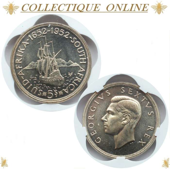 1952 : UNION S. A. : FIVE SHILLINGS : COIN IN SS 64 : Minted 12.000 : GRADED by S.A.N.G.S.