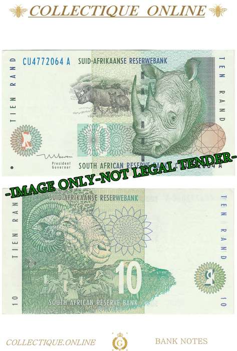 1999 : S. A. Bank Note : TEN RAND : T. MBOWENI : FIRST ISSUE : CIRC. IN GOOD CONDITION.