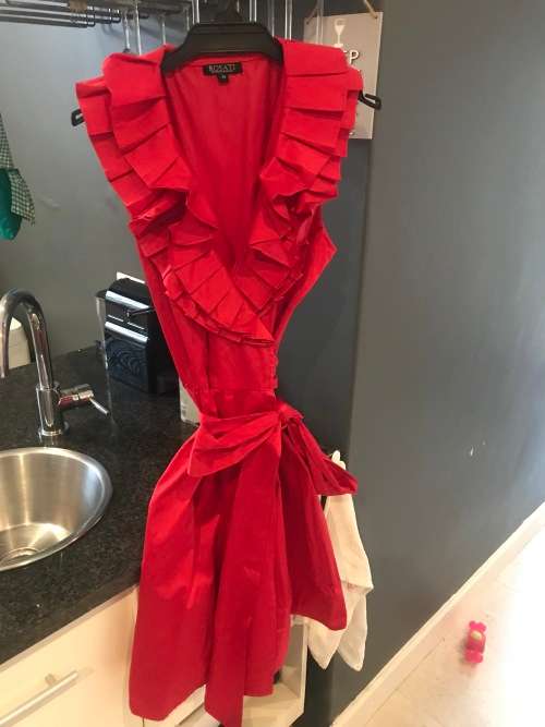 Red Lucia Rosati Wrap Dress with Ruffle Detail
