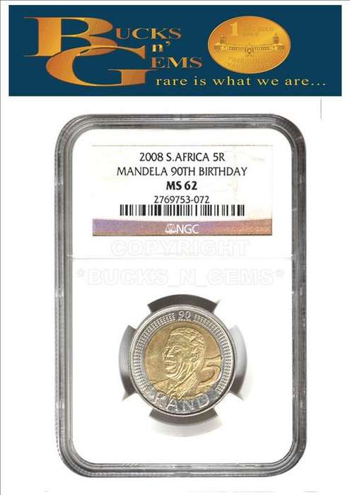 *MS62* *2008 MANDELA 90TH BIRTHDAY MS62 R5 COIN -NGC GRADED RARE GRADE