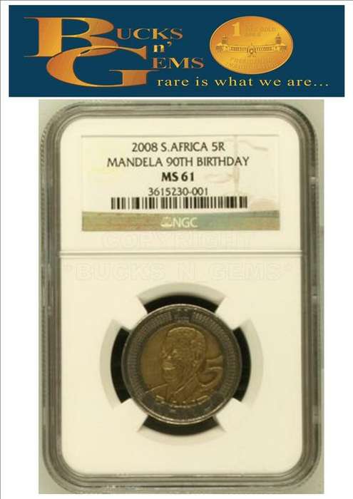 MANDELA 94th BIRTHDAY SPECIAL *MS61**--2008 MANDELA 90TH BIRTHDAY R5 COIN -**MS61**--NGC GRADED