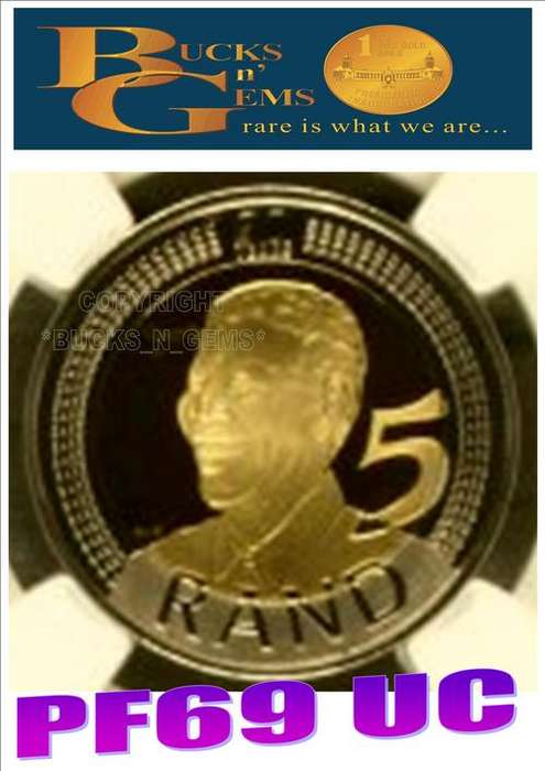 LATE ENTRY  2008 MANDELA 90TH BIRTHDAY R5 COIN --*MIRRORED* -*PF69 ULTRA CAMEO* - PROOF VALUE R25000