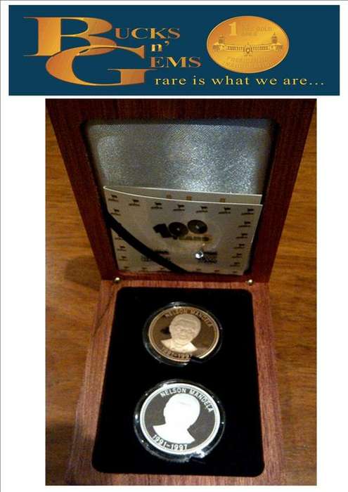 MANDELA 2012 GOLD 1 ounce 24 KARAT FINE GOLD 999.9 + 1oz SILVER --- 31.1 GRAMS EACH TWIN SET 100 YR
