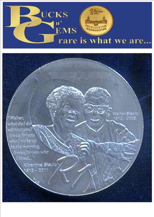 BRANDNEW RELEASE ** W & A .SISULU ** 2012 SILVER R1 " PRTOEA UNC"  WALTER AND ALBERTINA SISULU