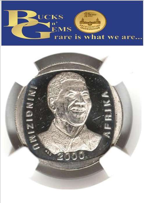 **PL64 U/CAMEO**--2000 MANDELA SMILE R5 COIN **PL64 ULTRA CAMEO**--NGC GRADED HIGH VALUE 3 available