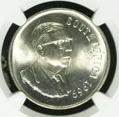 1969 SILVER 1 RAND - DR DONGES - ENGLISH - MS65 - NGC GRADE 3RD FINEST ONLY 2 IN MS67