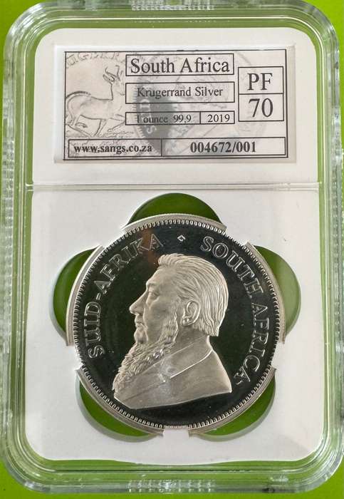 2019 KRUGERRAND 1oz FINE SILVER - PF70UC - SANGS HIGHEST GRADE