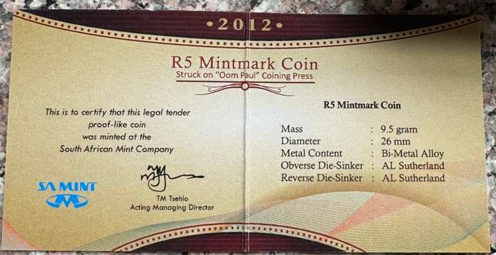 2012 RSA OOM PAUL R5 - IN SAMINT BOX AND CERTIFICATE