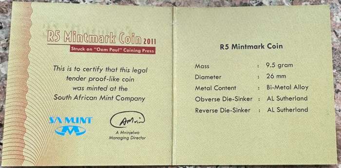 2011 RSA OOM PAUL R5 - IN SAMINT BOX AND CERTIFICATE