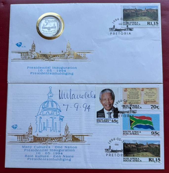 1994 INAUGURATION PROOF R5 FDC + SIGNED & DATED INAUGURATION FDC & CERTIFIED BY CECIL GREENFIELDS